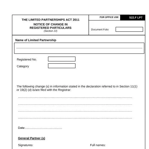 Document preview: Understanding the Notice of Change in Registered Particulars_LP7 — Government & admin (CERFA n°NOTICE-OF-CHANGE-IN-REGISTERED-PARTICULARS_LP7)