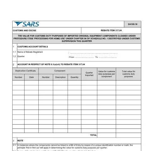 Document preview: Understanding the DA 199 18 Form for Importers — Customs & trade (CERFA n°DA 199 18)