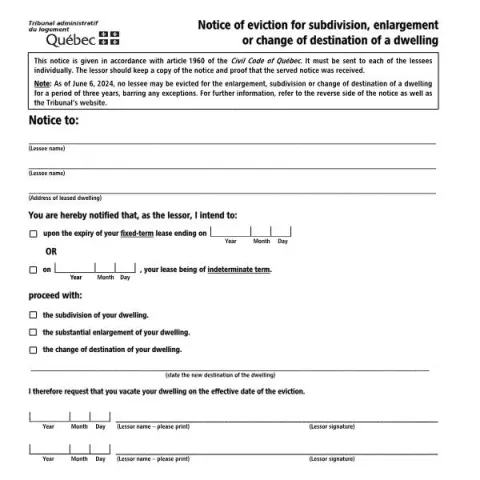 Document preview: Understanding the Quebec Eviction Notice for Property Changes — Housing (TAL-815A-E)
