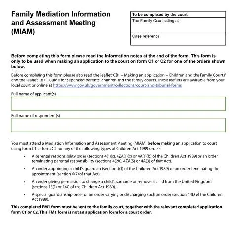 Document preview: Understanding Form FM1: Your Essential MIAM Documentation Guide — Legal & justice