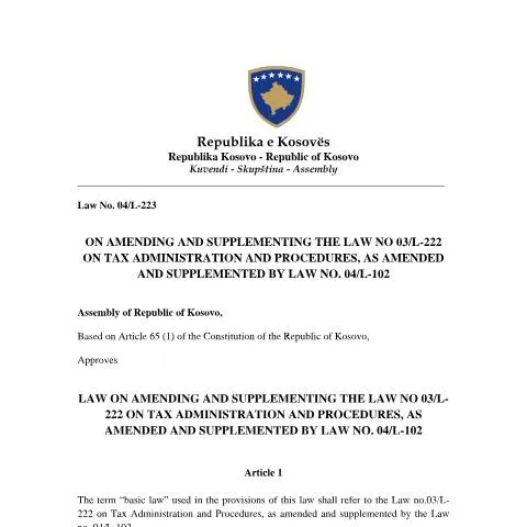 Document preview: Udhëzues për Ligjin Nr. 04/L-223 mbi Administratën Tatimore në Kosovë — Juridik & drejtësi
