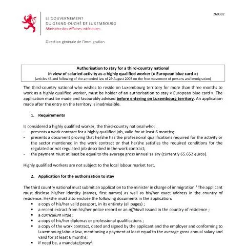 Aperçu du document Guide sur l'autorisation de séjour pour les travailleurs qualifiés au — Emploi & travail (CERFA n°autorisation-sejour-shq-note)