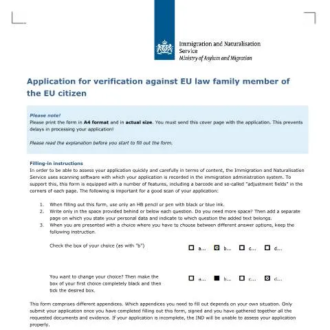 Documentvoorvertoning: Aanvraag verificatie EU-wetgeving gezinslid Nederland — Immigratie & visa (CERFA n°5005)