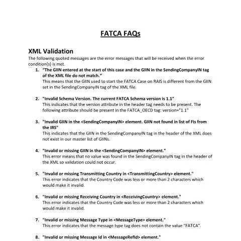 Document preview: Understanding FATCA XML Error Messages: A Guide for Jamaican Financial — Government & admin (CERFA n°FATCA_Faqs)