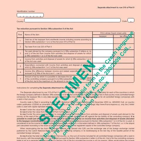 Document preview: Podání samostatné přílohy k řádku č. 319 II. oddílu — Daně a fiskální záležitosti (CERFA n°25 5404/Ga)