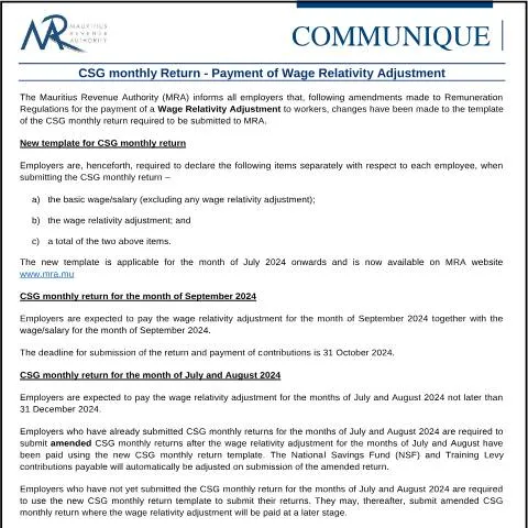 Document preview: Understanding the CSG Monthly Return for Wage Adjustments — Taxes (CERFA n°CommuniqueCSGReturn180924)