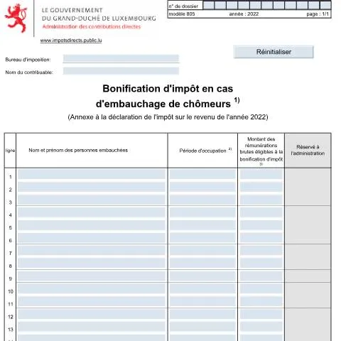 Aperçu du document Engagement des entreprises : Bonification d'impôt 805 F — Impôts & fiscalité (CERFA n°805 F)