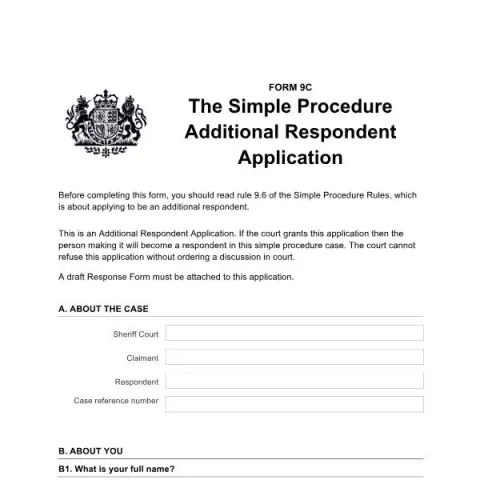 Document preview: Understanding the Additional Respondent Application (Form 9C) — Legal & justice (Form 9C)