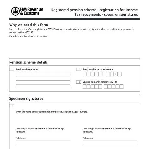 Document preview: APSS146 Specimen Signatures: Requirements for Pension Tax Claims — Taxes