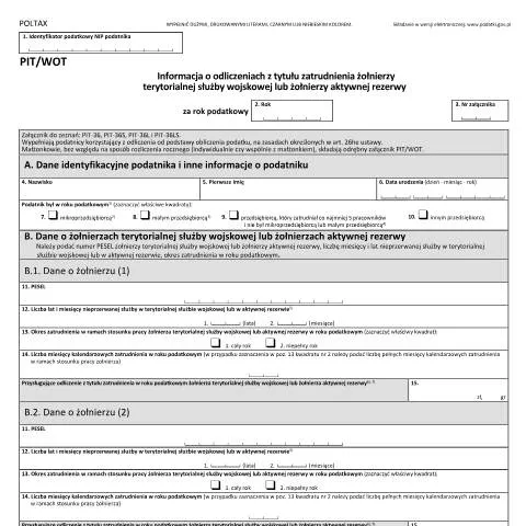 Document preview: Znaczenie formularza PIT/WOT dla żołnierzy — Podatki i fiskalność (CERFA n°PIT/WOT)