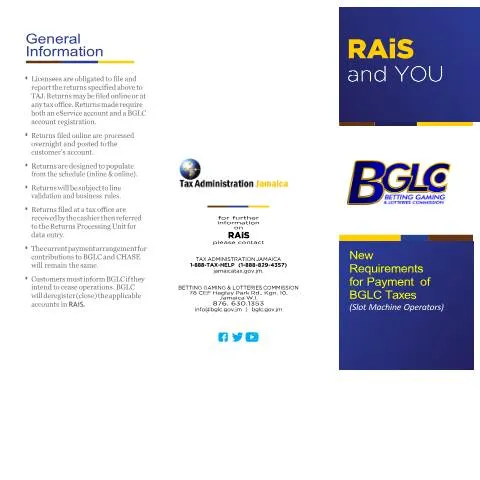Document preview: Jamaica Betting, Gaming, and Lotteries Regulations Overview — Consumer rights (CERFA n°bglc_rais_brochure)