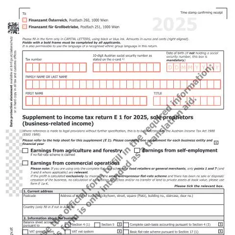 Dokumentvorschau: E1a-EN: Ergänzung zur Einkommensteuererklärung für Einzelunternehmer — Steuern (CERFA n°E1a-EN)