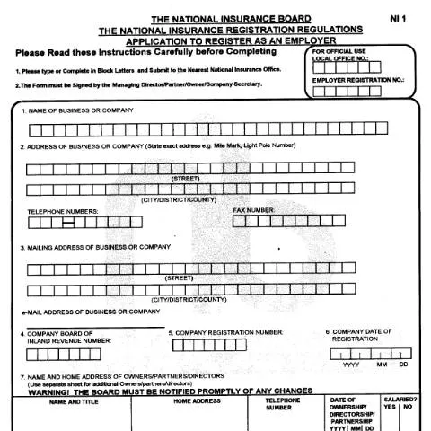Document preview: Understanding the NI1 Form for Employers in Trinidad and Tobago — Government & admin (CERFA n°ni1)