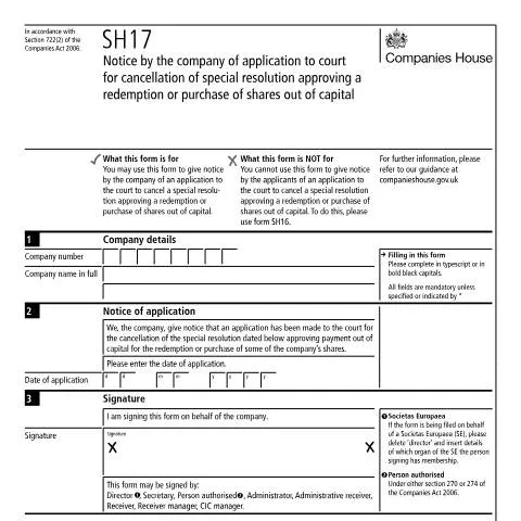Document preview: Understanding Companies House Notice SH17 for Special Resolution — Business