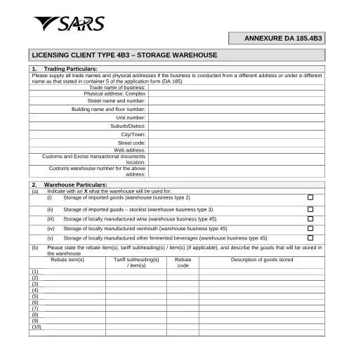 Document preview: Understanding the DA 185.4B3 Form for Storage Warehouses — Government & admin (CERFA n°DA 185.4B3)