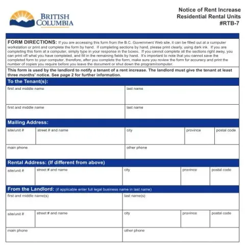 Document preview: Understanding the RTB-7 Notice of Rent Increase in British Columbia — Housing (RTB-7)