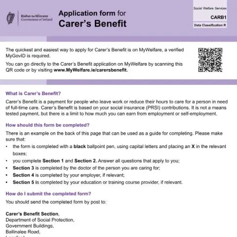 Document preview: Apply for Carer's Benefit with the Official Application Form — Benefits & social aid (CARB1)