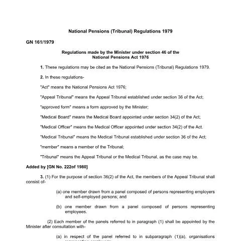 Document preview: Overview of the 1979 Mauritius Pensions Tribunal Regulations — Benefits & social aid (CERFA n°national-pensions-tribunal-regulations-no-161-1979)