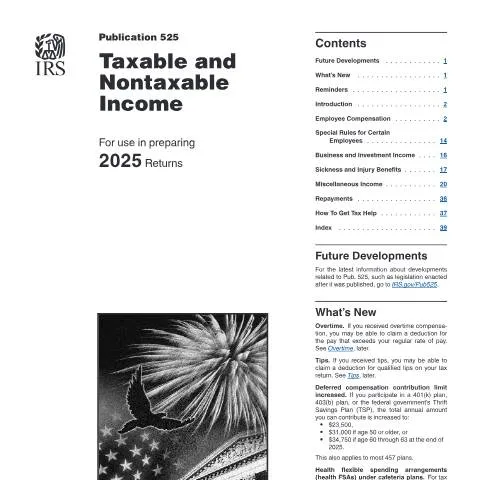 Document preview: A Deep Dive into IRS Publication 525: Taxable Income Explained — Taxes (CERFA n°PUB-525)