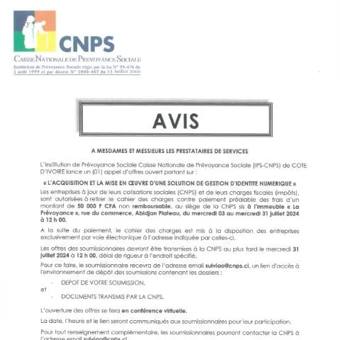Aperçu du document Opportunité : Solution d'identité numérique pour la CNPS — Démarches administratives