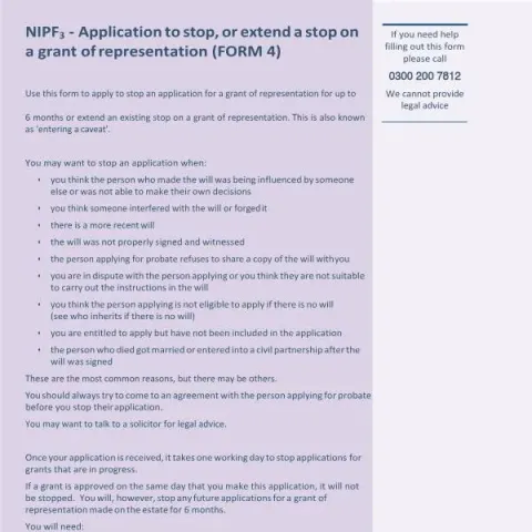 Document preview: Guide to Applying for a Stop or Extension on a Grant of Representation — Legal & justice (NIPF3)