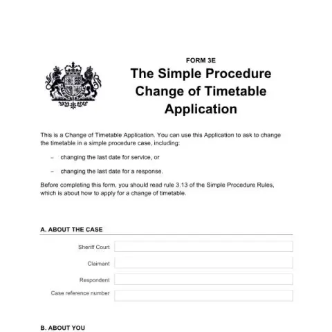 Document preview: Guide to Changing Timetables with Form 3E in Scottish Courts — Legal & justice (Form 3E)