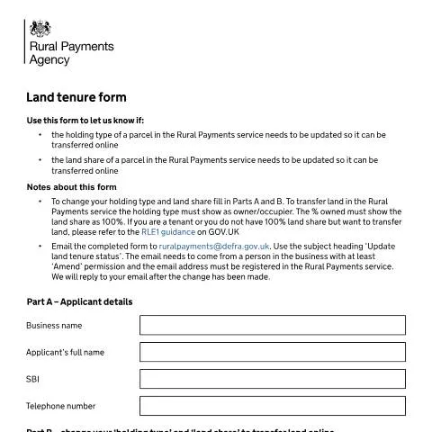Document preview: UK Land Tenure Form: Resolve Online Transfer Blockages — Government & admin