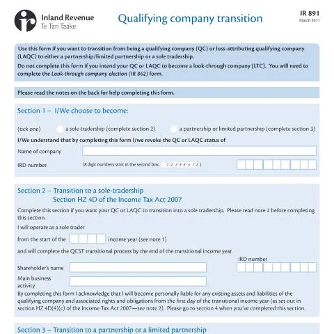 Document preview: Understanding Form IR891 for Qualifying Company Transitions — Taxes (CERFA n°IR891)