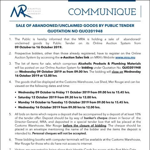 Document preview: Unlock Value in Unclaimed Goods Sales — Government & admin (CERFA n°Communique48of2019)