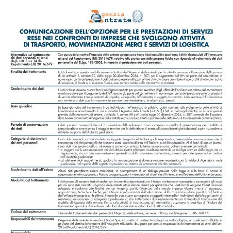 Anteprima documento Opzione per le prestazioni di servizi nel settore trasporto e — Pratiche amministrative