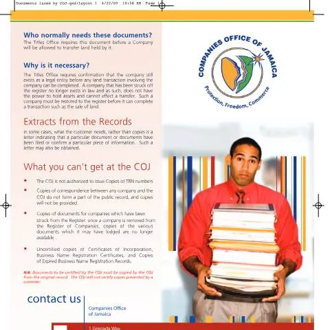 Document preview: Navigating Official Documents from the Companies Office of Jamaica — Government & admin (CERFA n°Documents issued by COJ)