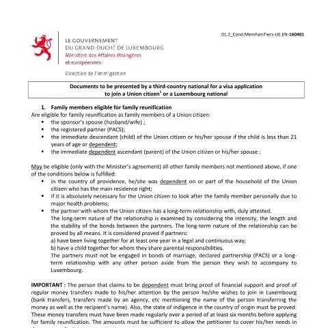 Aperçu du document Documents requis pour le regroupement familial au Luxembourg — Famille (CERFA n°liste-pieces)