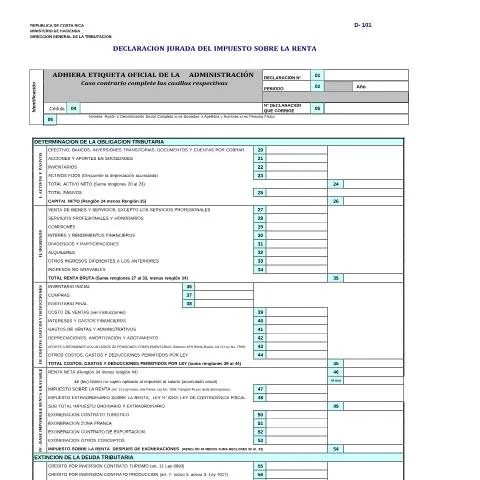 Vista previa del documento Todo sobre la Declaración D-101 de Impuestos sobre la Renta — Impuestos (CERFA n°D-101)