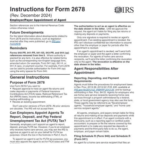 Document preview: Navigating IRS Instructions i2678 for Employers — Taxes (CERFA n°INST-2678)