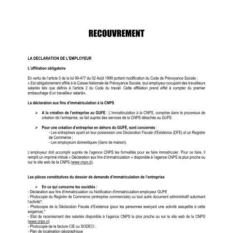 Aperçu du document La Déclaration de Recouvrement : Un Engagement Essentiel — Démarches administratives