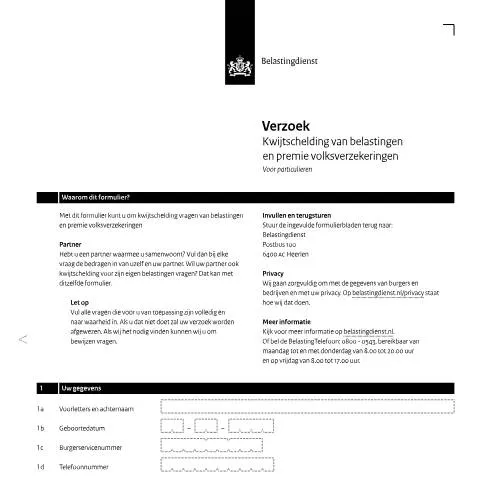 Documentvoorvertoning: Aanvraag voor belasting- en premiekwijtschelding in Nederland — Belastingen (CERFA n°ov112o25fol)