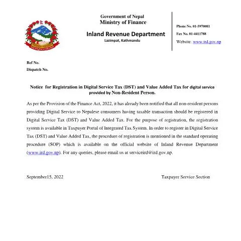 Document preview: नेपालमा डिजिटल सेवा कर र VAT का लागि दर्ता प्रक्रिया — कर र कराधान (CERFA n°1935559762 optfpk9)
