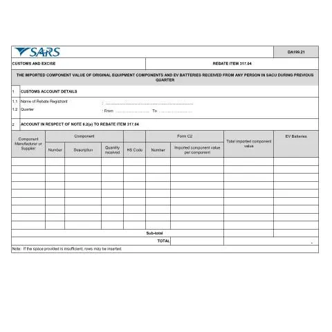 Document preview: Understanding the DA 199 21 Form for Import Rebates — Customs & trade (CERFA n°DA 199 21)