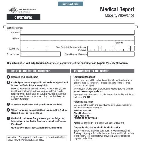 Document preview: Understanding the MA002 Medical Report for Mobility Allowance — Health (CERFA n°MA002)