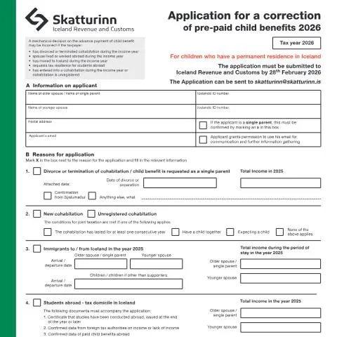 Document preview: Leiðbeiningar um RSK 3.18: Barnabætur 2026 — Skattar & fjármál (CERFA n°RSK 3.18)