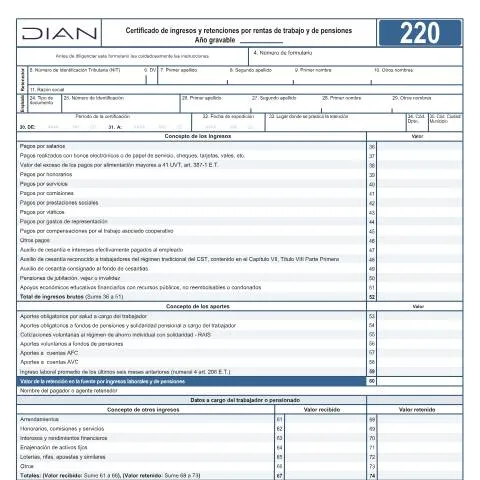 Vista previa del documento Guía del certificado de ingresos y retenciones 2023 en Colombia — Impuestos (CERFA n°F220-2025)