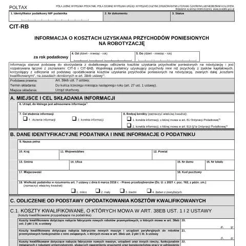 Document preview: CIT-RB: Kluczowe informacje o kosztach robotyzacji — Podatki i fiskalność (CERFA n°CIT-RB)