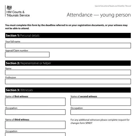 Document preview: Guide to the Attendance Form for Young People (SEND11YP) — Government & admin