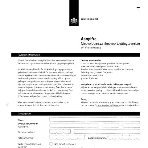 Documentvoorvertoning: Wat te doen bij niet voldoen aan voortzettingsvereiste? — Belastingen (CERFA n°suc0432z2fol)