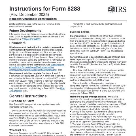 Document preview: Mastering IRS Instructions for Form 8283 — Taxes (CERFA n°INST-8283)