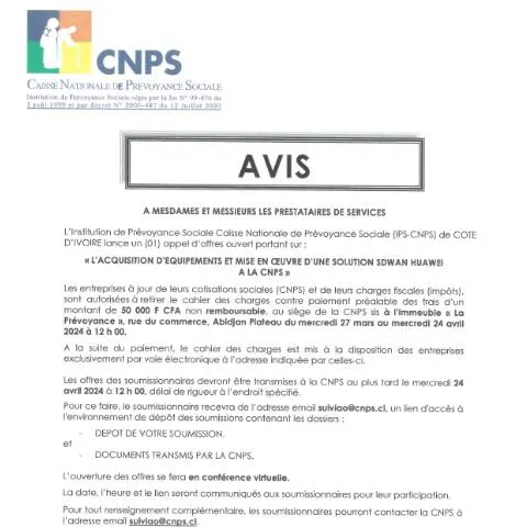Aperçu du document Opportunité d'Appel d'Offre pour la CNPS en Côte d'Ivoire — Démarches administratives