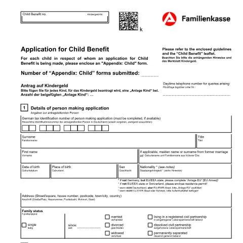 Dokumentvorschau: Kindergeldantrag: So beantragen Sie finanzielle Unterstützung für Ihr — Familie (CERFA n°kb1-e-antrag-kindegeld_ba034920)