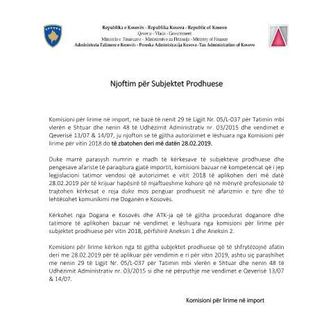 Document preview: Rëndësia e Njoftimit të Komisionit për Lirime në Import 2019 — Tatime & fiskalitet
