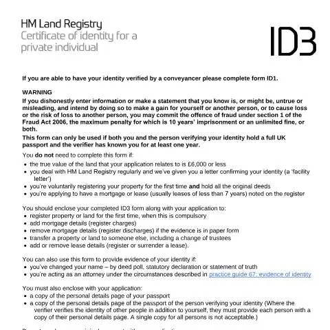 Document preview: HM Land Registry ID3 Certificate: Your Essential Identity Document — Civil status & identity