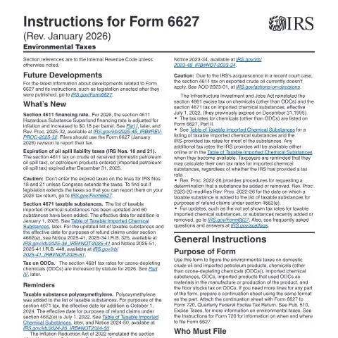 Document preview: Comprehensive Overview of IRS Instructions for Form 6627 — Taxes (CERFA n°INST-6627)